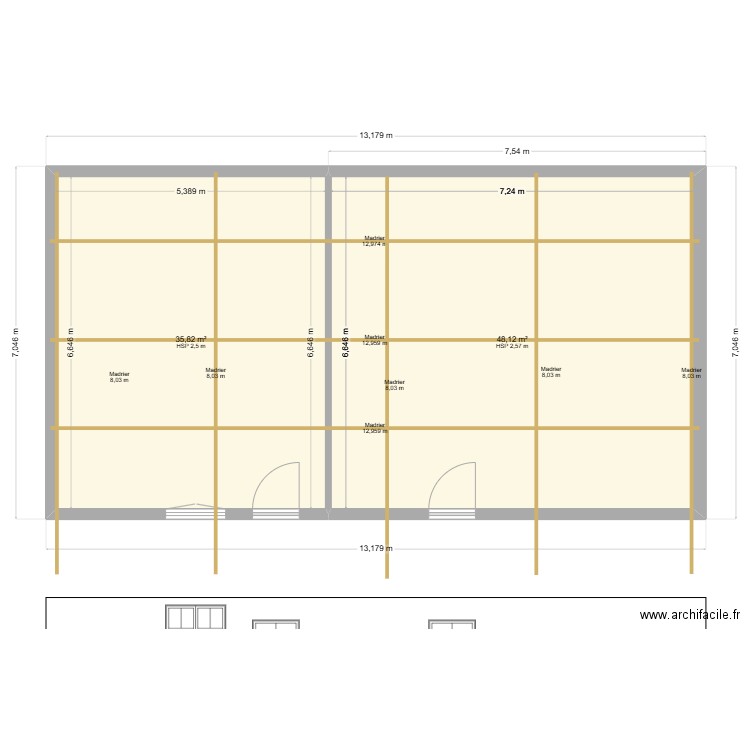 seras. Plan de 2 pièces et 84 m2
