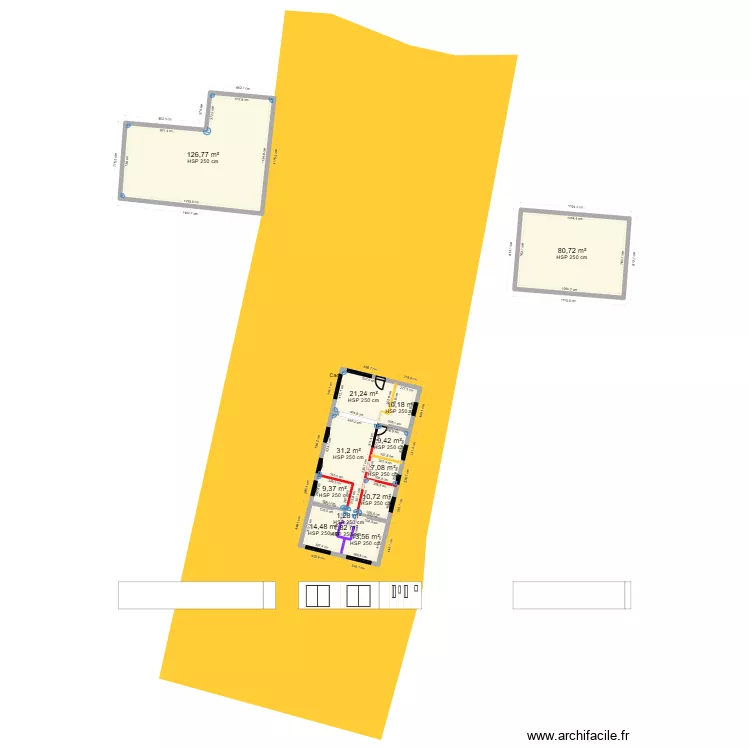 Ma maison coprs-nuds extention cloison. Plan de 13  et 338 m²