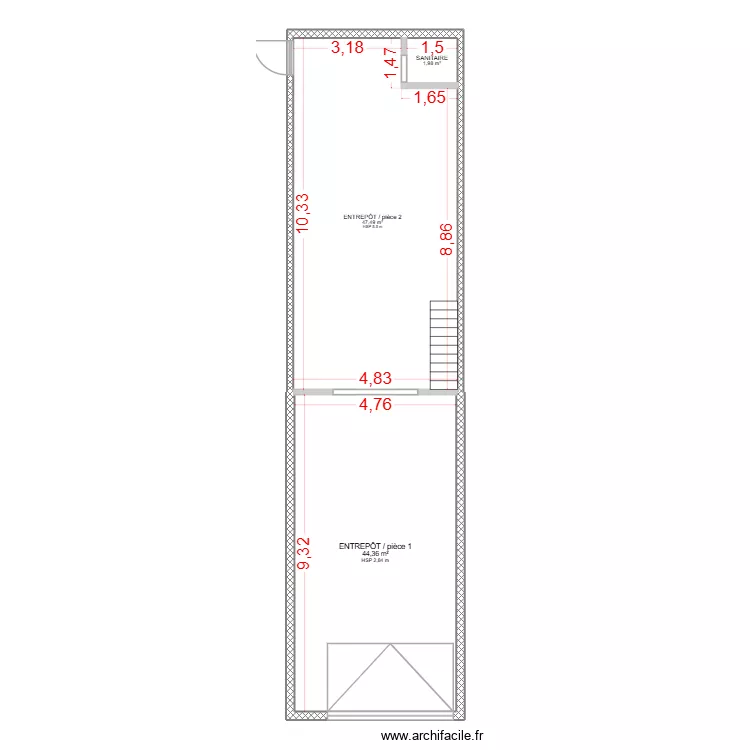 Local ESPACE 16 - 100m&sup2;. Plan de 3 Pièces et 94 m²