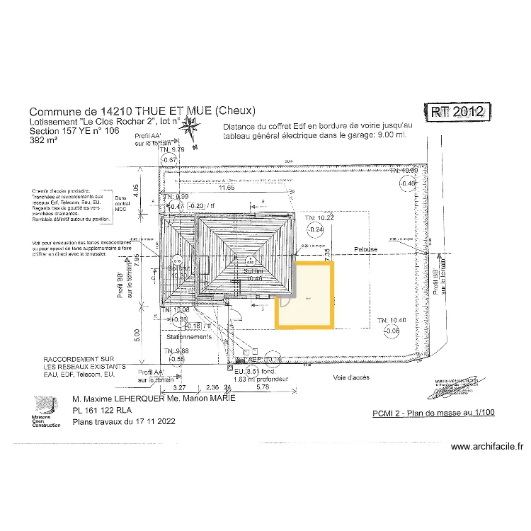 extension. Plan de 1  et 20 m²