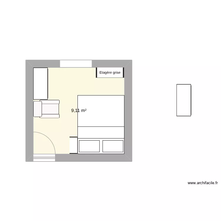 chambre saule. Plan de 1 pièce et 9 m²
