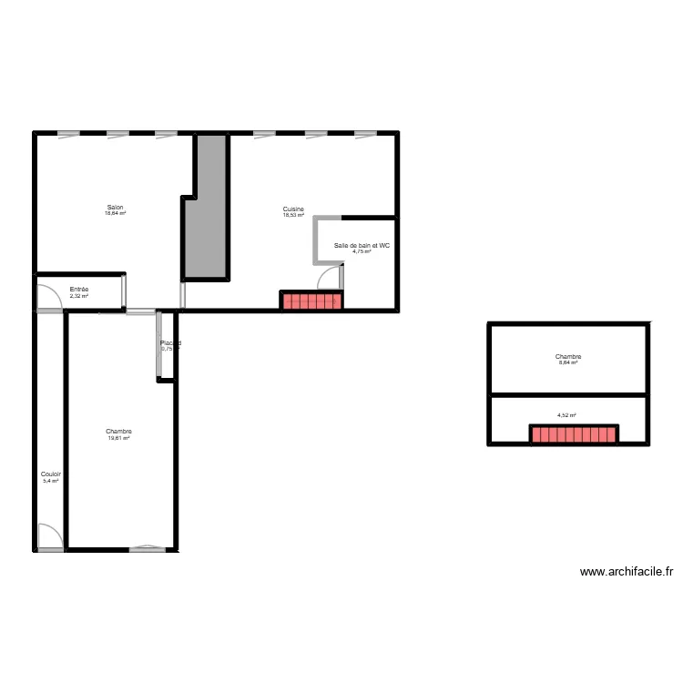 vezelise appa. Plan de 12  et 89 m²