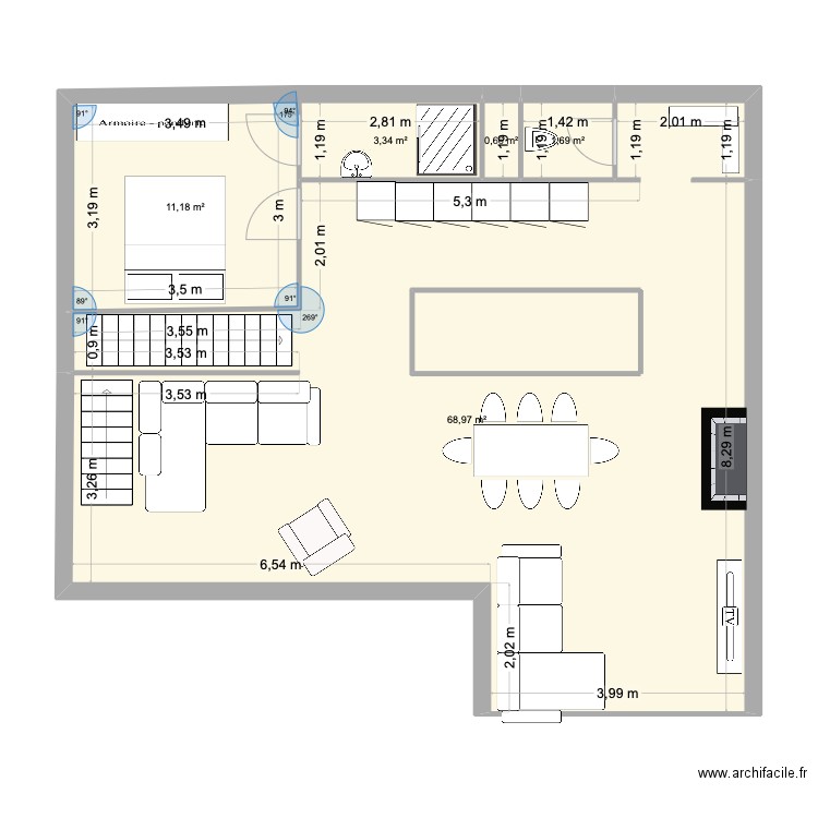 Le Meyer 1er étage. Plan de 5 pièces et 86 m2