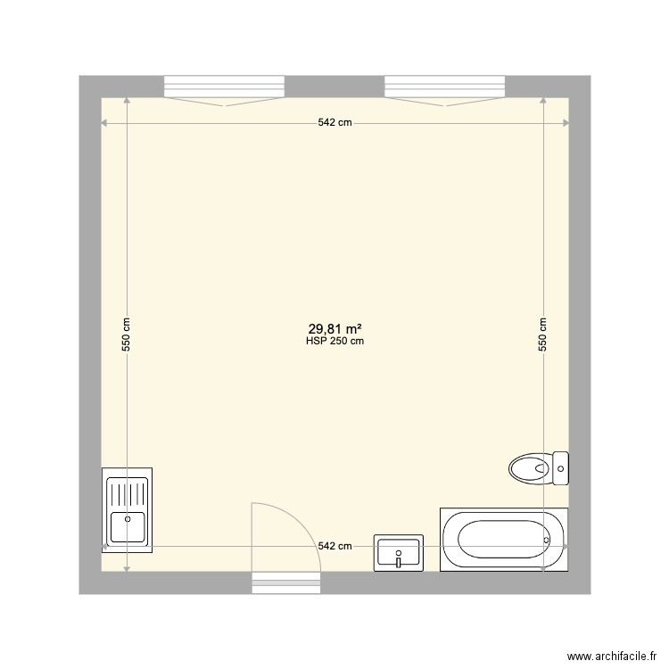 Plan Nu - Rousselot. Plan de 1 pièce et 30 m2