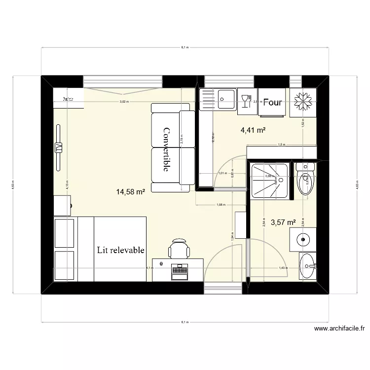 Marguerite 5. Plan de 3  et 23 m²