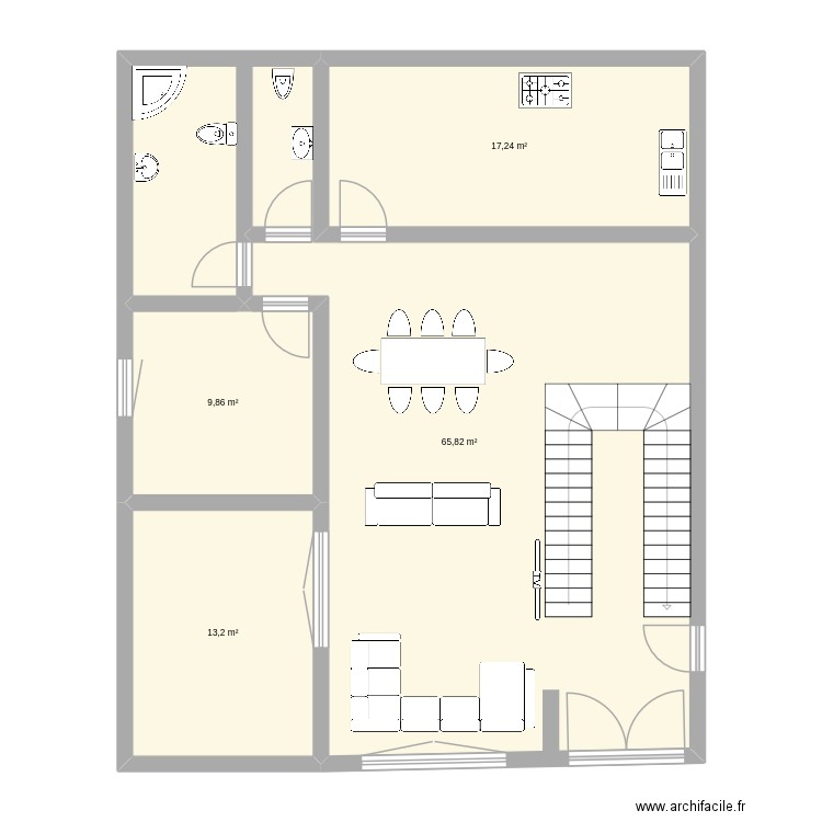 rdc 1. Plan de 4 pièces et 106 m2