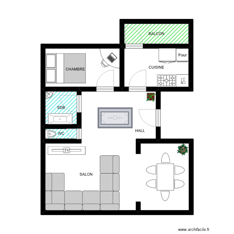 GILBERT 1E. Plan de 6 pièces et 47 m2