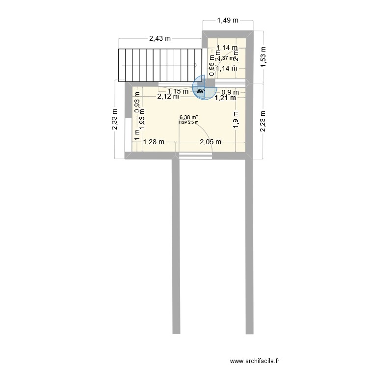 Cuisine RDC. Plan de 2 pièces et 8 m2