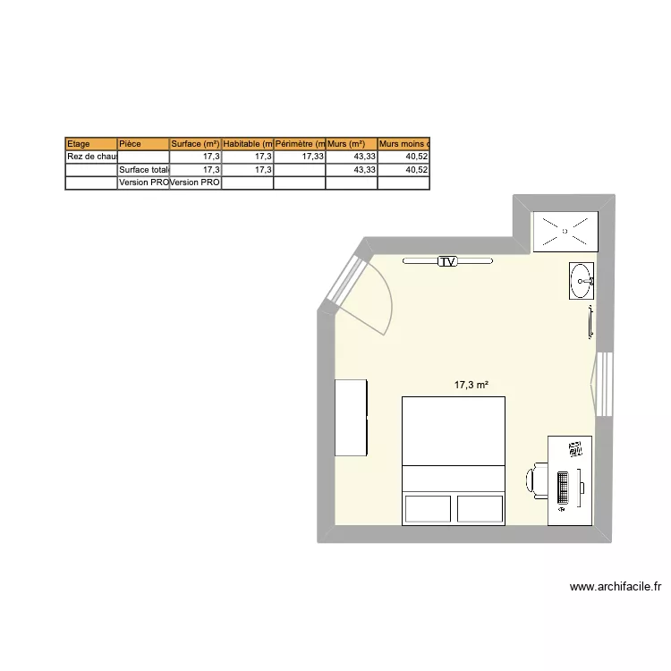 CHAMBRE FONTA ELEC. Plan de 1 pièce et 17 m²