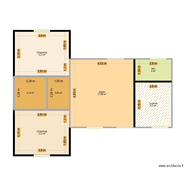 2012P. Plan de 7 pièces et 67 m2