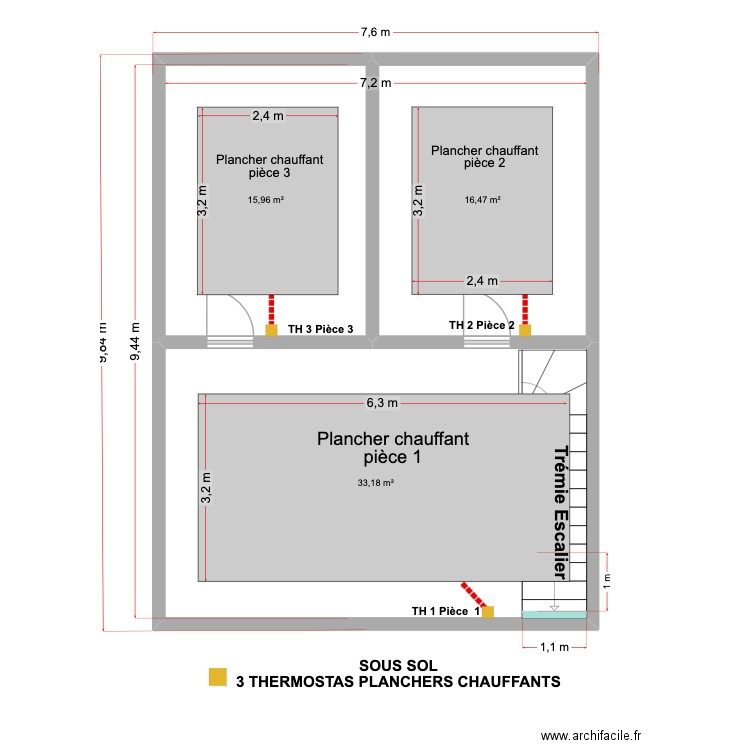 SOUS SOL DRAVEIL 26 09 25 - PLANCHERS CHAUFFANTS. Plan de 3 pièces et 66 m2