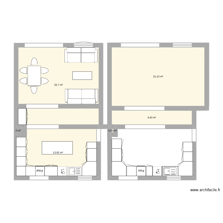 cuisisne. Plan de 6 pièces et 62 m2