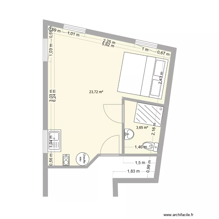 1 er &eacute;tage. Plan de 2  et 27 m²