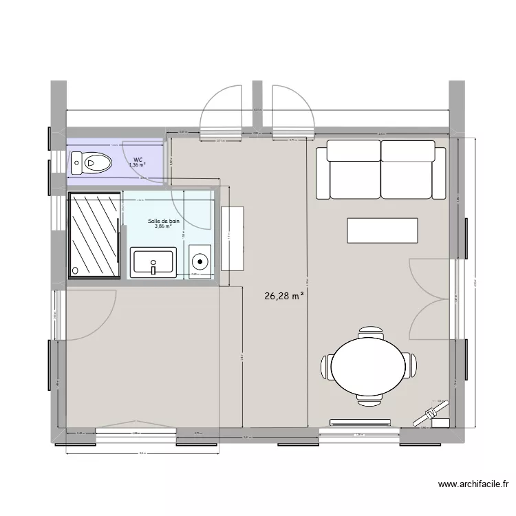 cuisine +++. Plan de 3  et 32 m²
