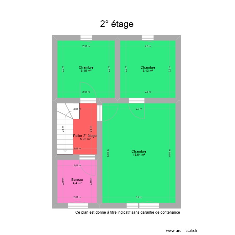 2° étage chevris . Plan de 5 pièces et 45 m2