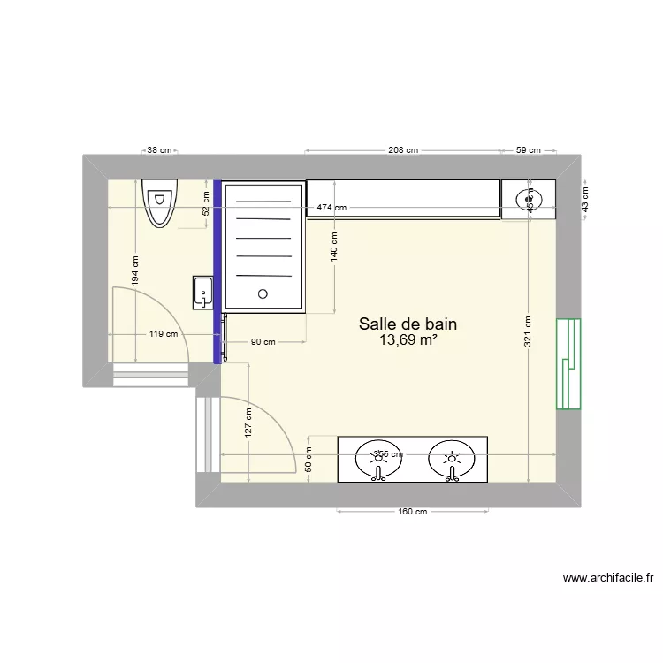 restructuration sdb / wc maison principale. Plan de 
