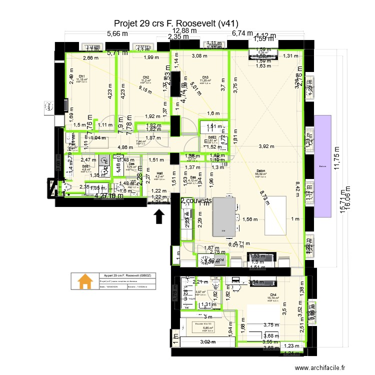 29 crs FR v41 ss meubles. Plan de 33 pièces et 150 m2