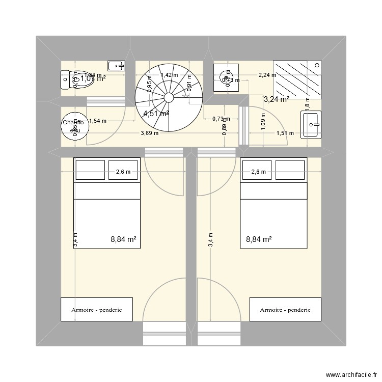 111 Colimaçon RdC. Plan de 5 pièces et 26 m2