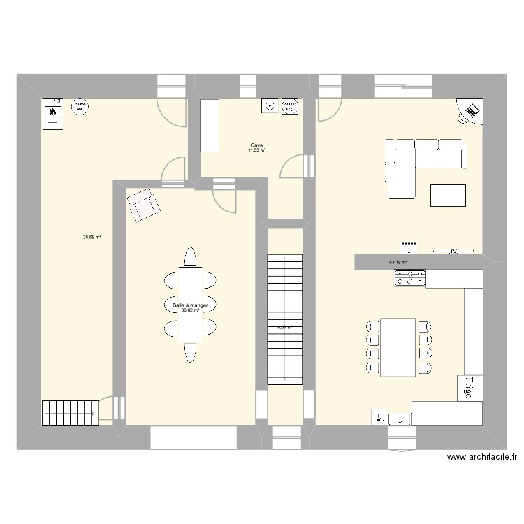 rez de chaussé scey. Plan de 5 pièces et 156 m2