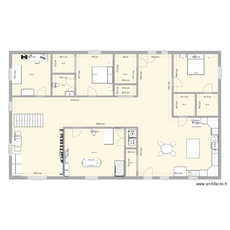 Maison1 40x65. Plan de 12 pièces et 221 m2