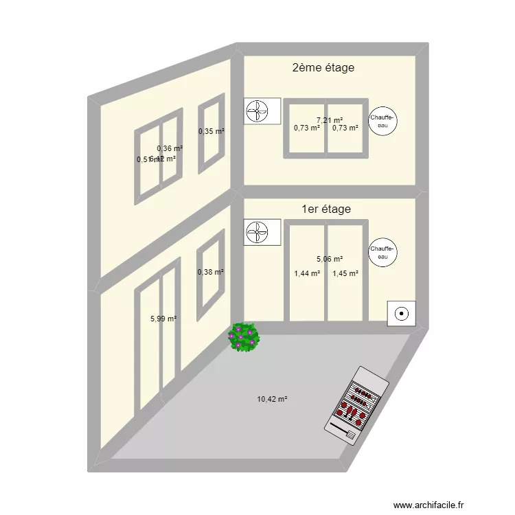 Maison El Houda - Coupe sur COUR. Plan de 