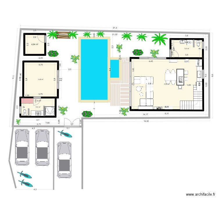 Villa 2 - Lantai 1 - POOLPantai 2x1.30 - 2.30downOK. Plan de 5 pièces et 80 m2
