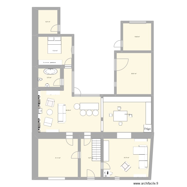 extension. Plan de 10 pièces et 173 m2