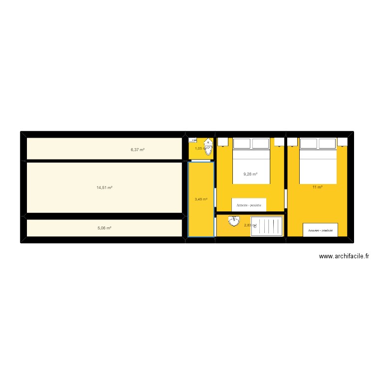 etage maison rez. Plan de 8 pièces et 54 m2