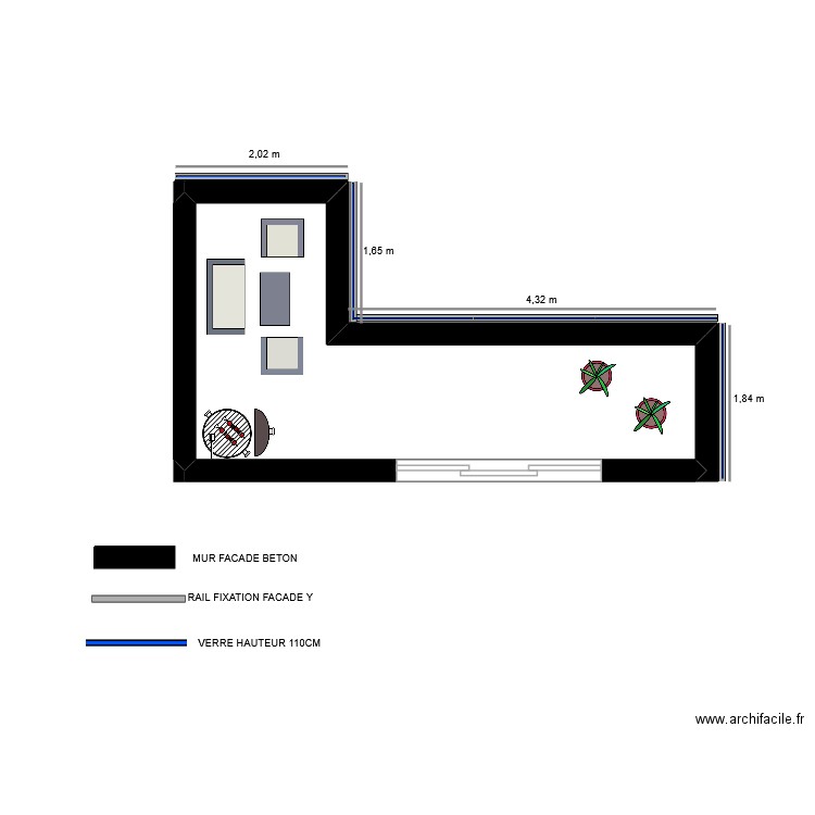 TERRASSE SUD OUEST. Plan de 1 pièce et 11 m2