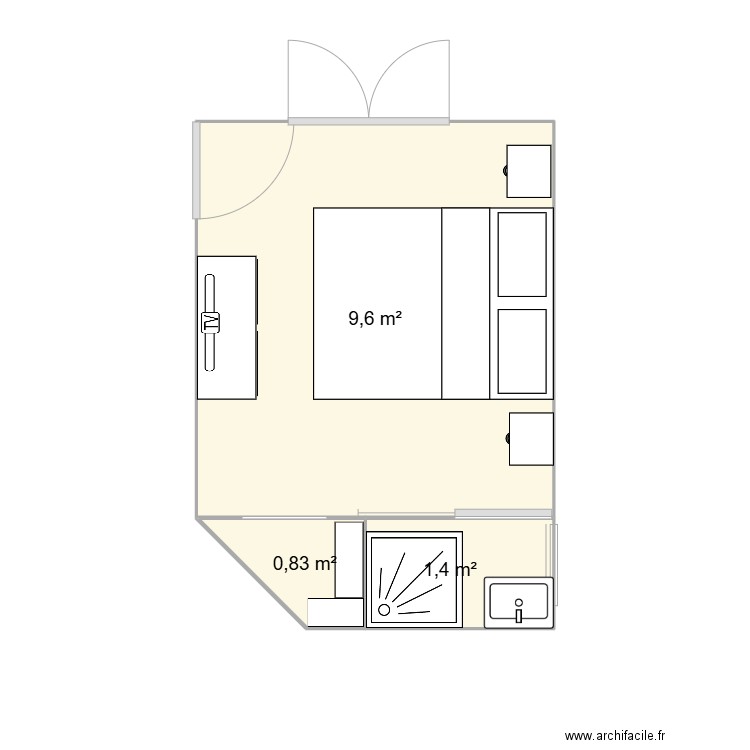 Suite parentale. Plan de 3 pièces et 12 m2