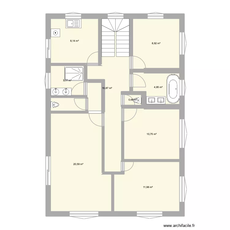 1er etage. Plan de 9  et 87 m²