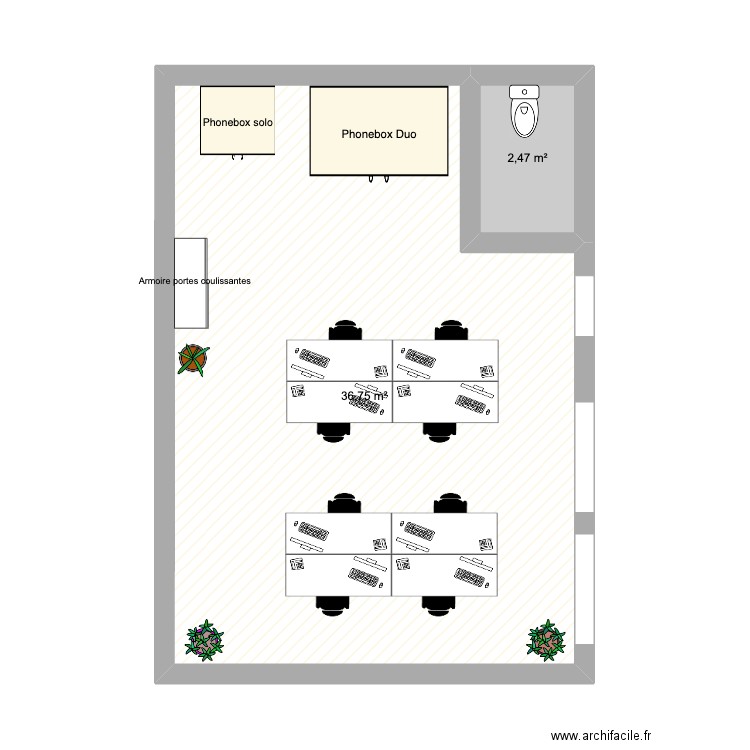 OpenSpace Commanderie. Plan de 2 pièces et 39 m2