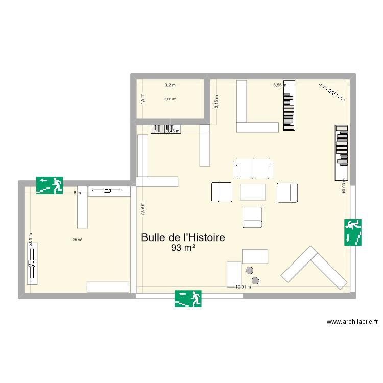 Bulle de l'Histoire 25. Plan de 3 pièces et 124 m2