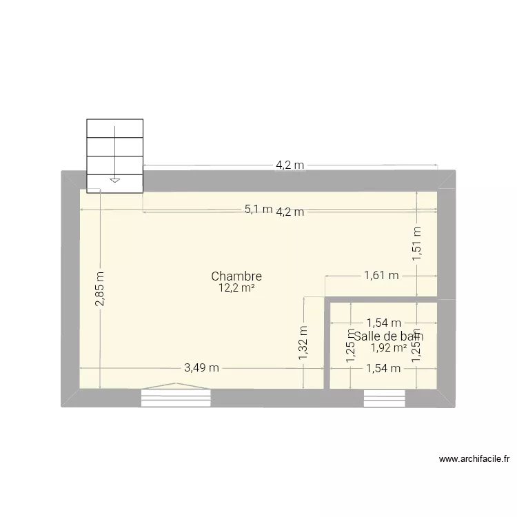 Mezzanine. Plan de 2  et 14 m²