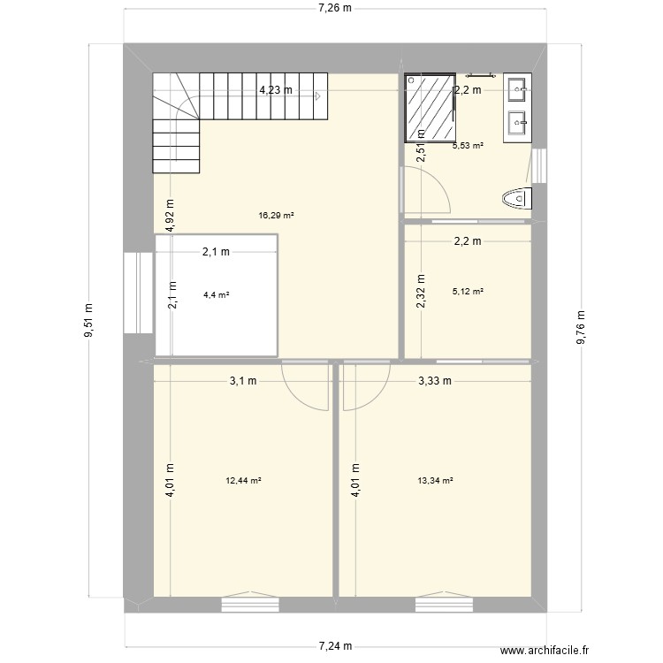 Maison R+1 Jess. Plan de 6 pièces et 62 m2