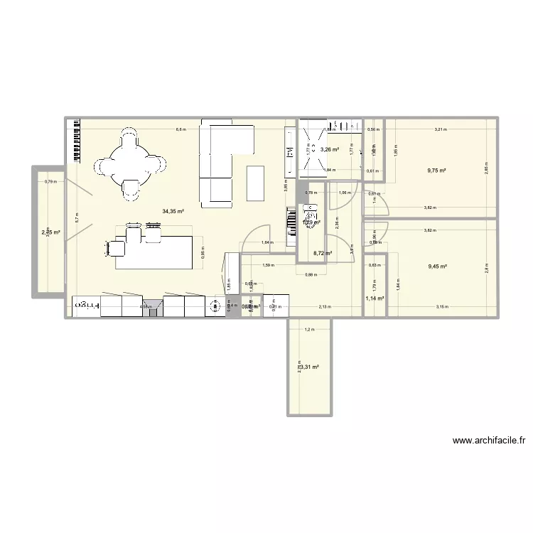 MARION AMENAGEMENT SALON DROIT. Plan de 10  et 75 m²