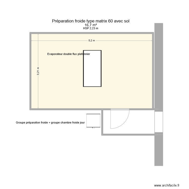 Lagasse Preparation froide. Plan de 1 pièce et 17 m2