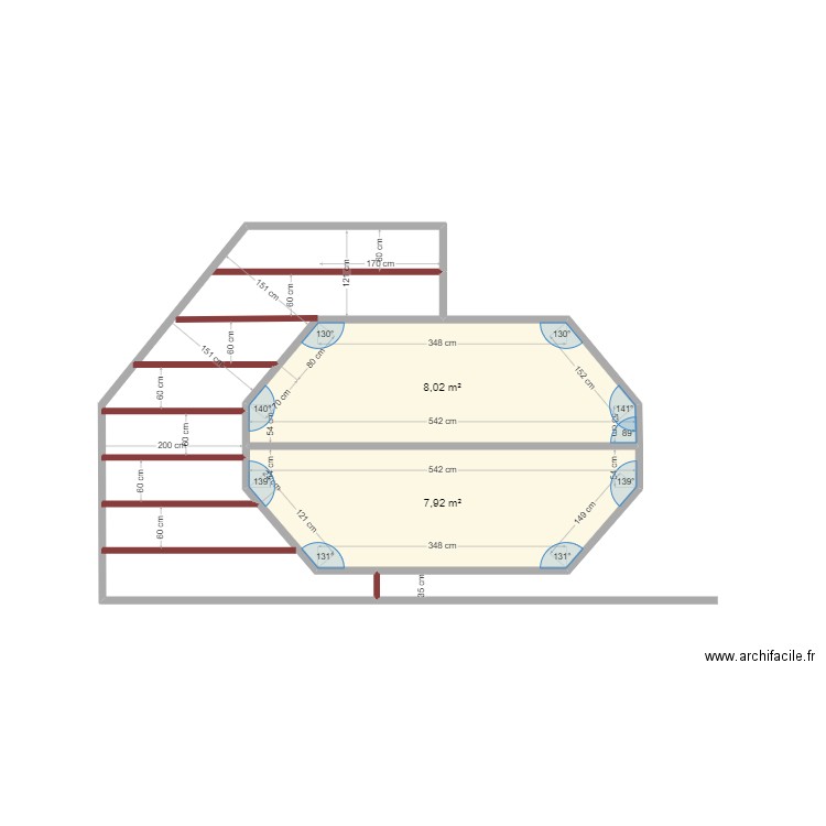 Terrasse piscine. Plan de 2 pièces et 16 m2