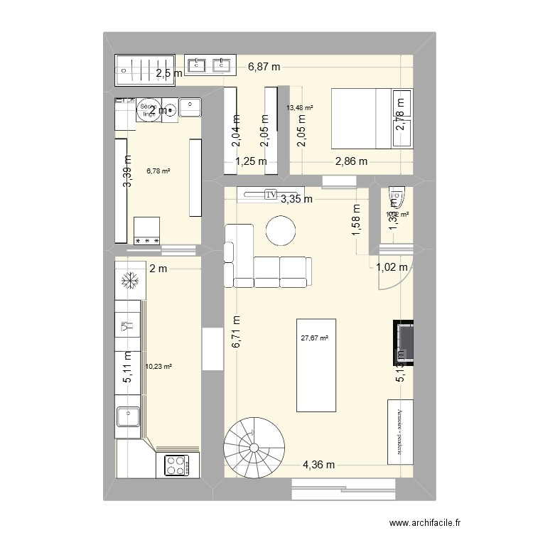 MAISON. Plan de 5 pièces et 59 m2