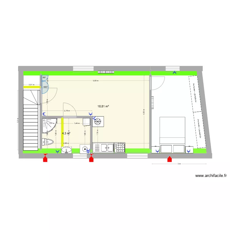 Studio 4. Plan de 
