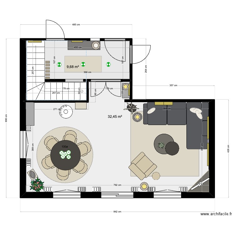 Caroline Ginglinger. Plan de 2 pièces et 42 m2