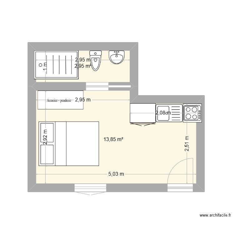 JESSILTA. Plan de 2 pièces et 17 m2