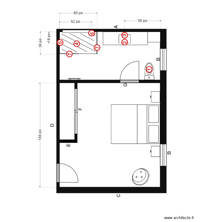 brenda Plomberie. Plan de 2 pièces et 25 m2