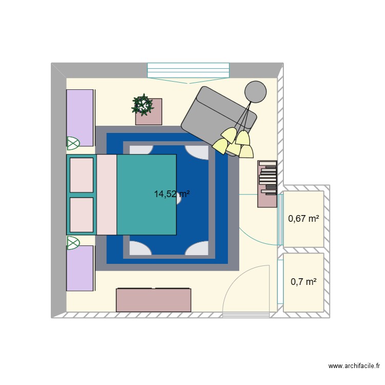 Ch Amis/Nanou V1. Plan de 3 pièces et 16 m2