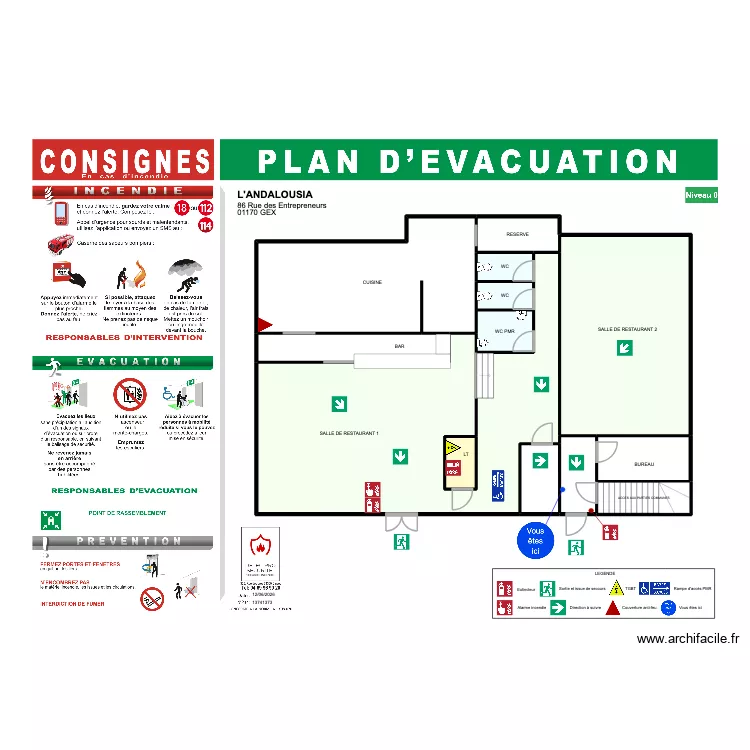 Plan d'évacuation l'Andalousia. Plan de 13 et 238 m² Plan d'évacuation l'Andalousia. Plan de 13 et 238 m²