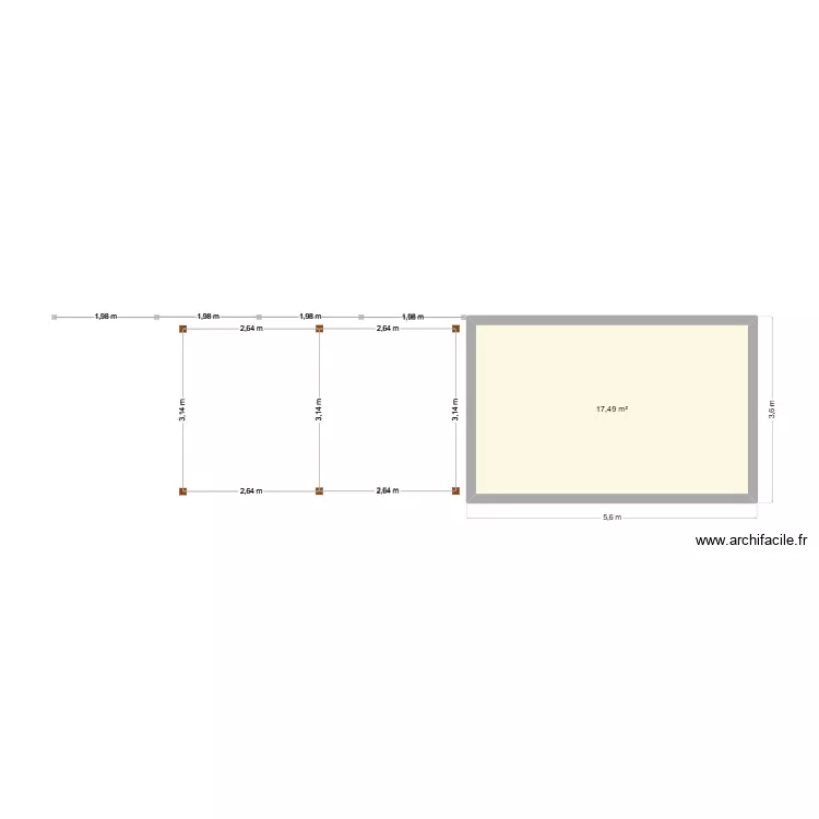 Carport 1. Plan de 1  et 17 m²