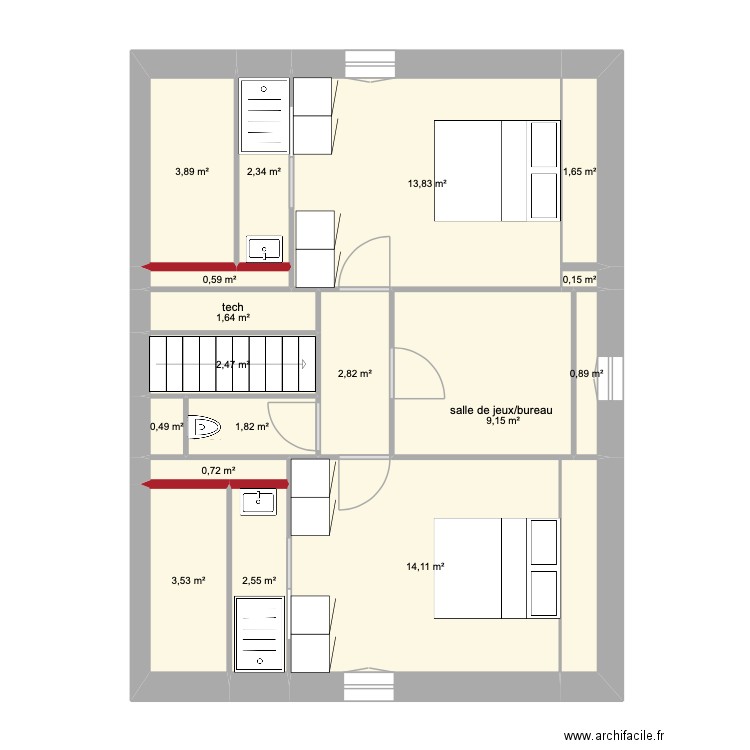 Bayonne R+2.3. Plan de 17 pièces et 63 m2