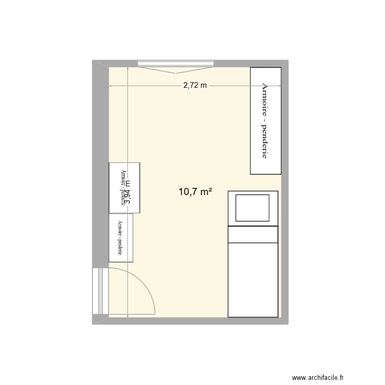chambre 2. Plan de 1 pièce et 11 m2