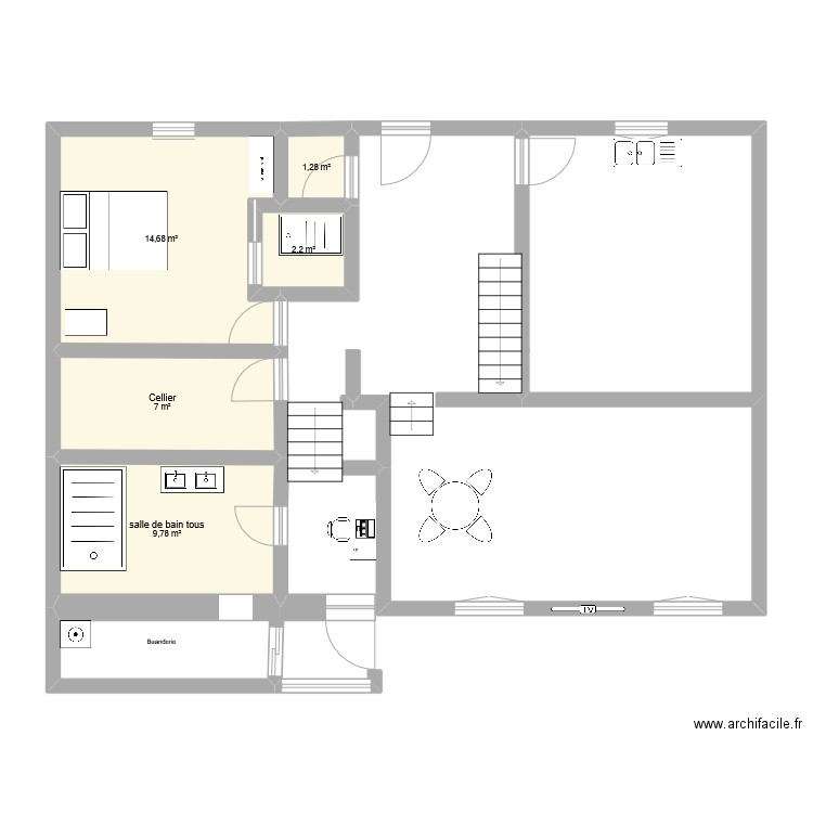 PROJET AMENAGEMENT BAS 2025. Plan de 5 pièces et 35 m2