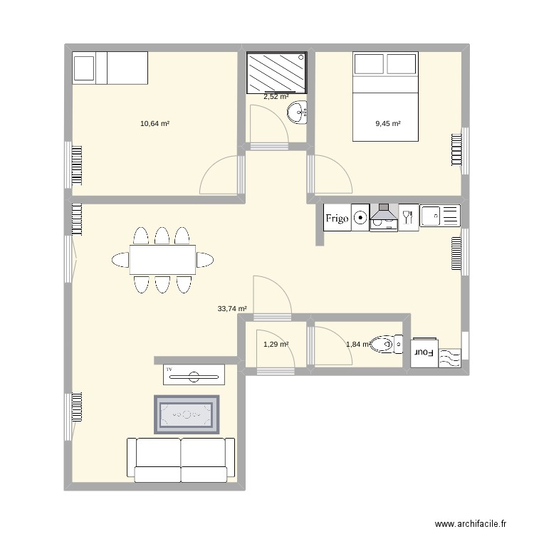 Appartement vigenal. Plan de 6 pièces et 59 m2